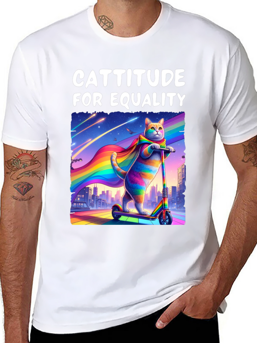 Cattitude For Equality T-Shirt - LGBTQ+ Pride Cat