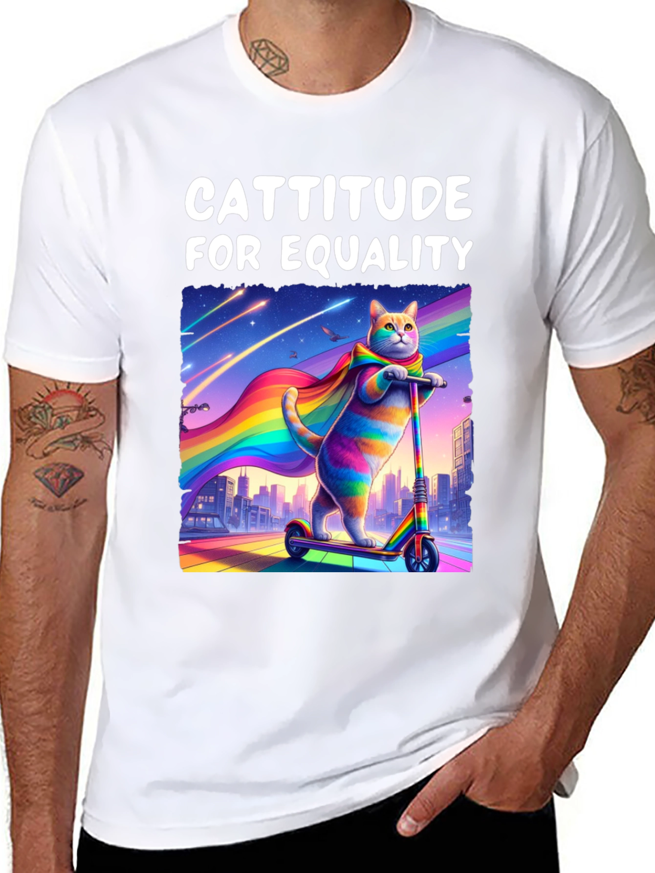 Cattitude For Equality T-Shirt - LGBTQ+ Pride Cat