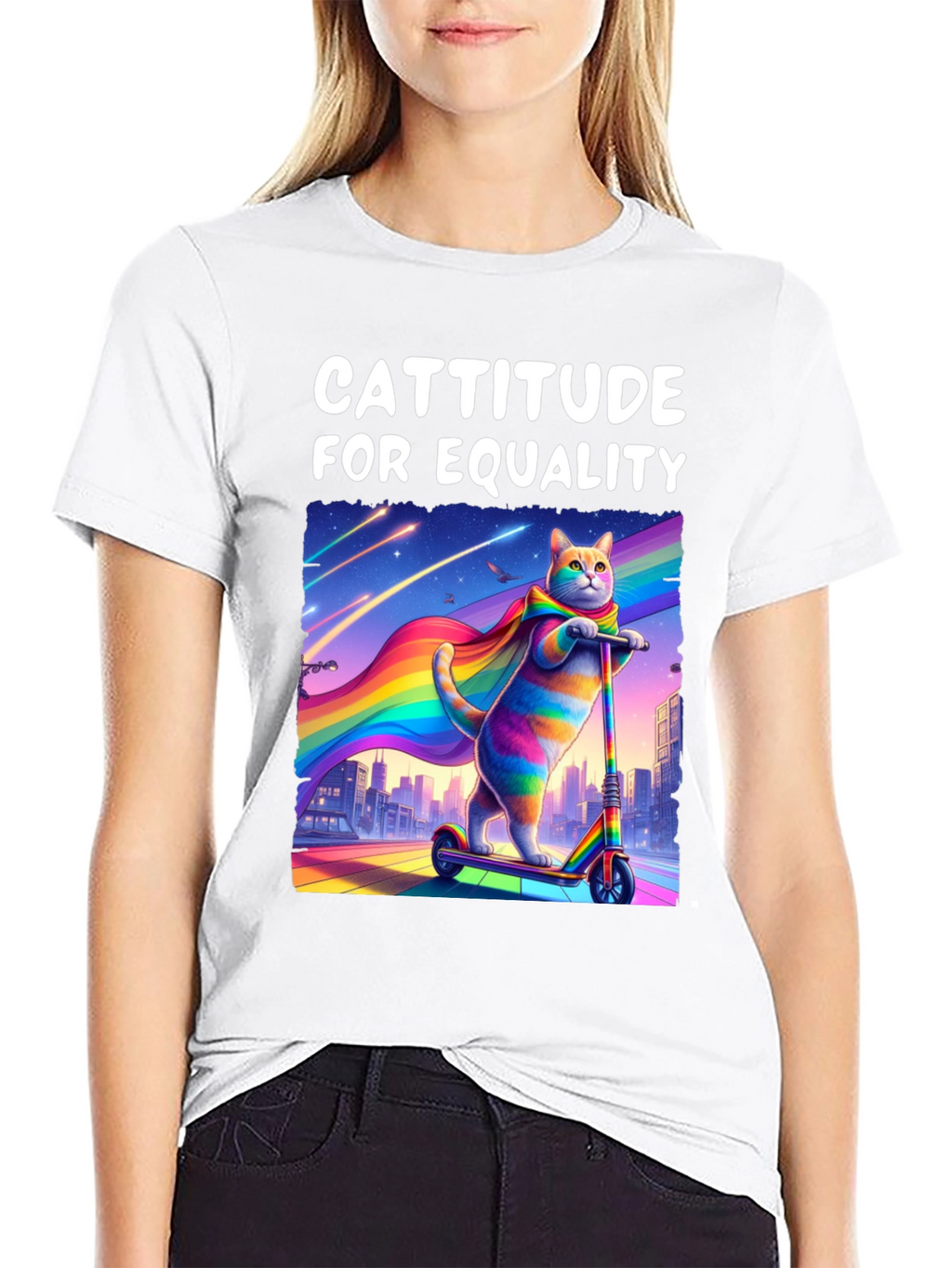 Cattitude For Equality T-Shirt - LGBTQ+ Pride Cat