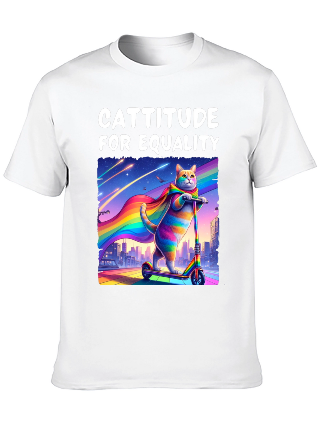 Cattitude For Equality T-Shirt - LGBTQ+ Pride Cat