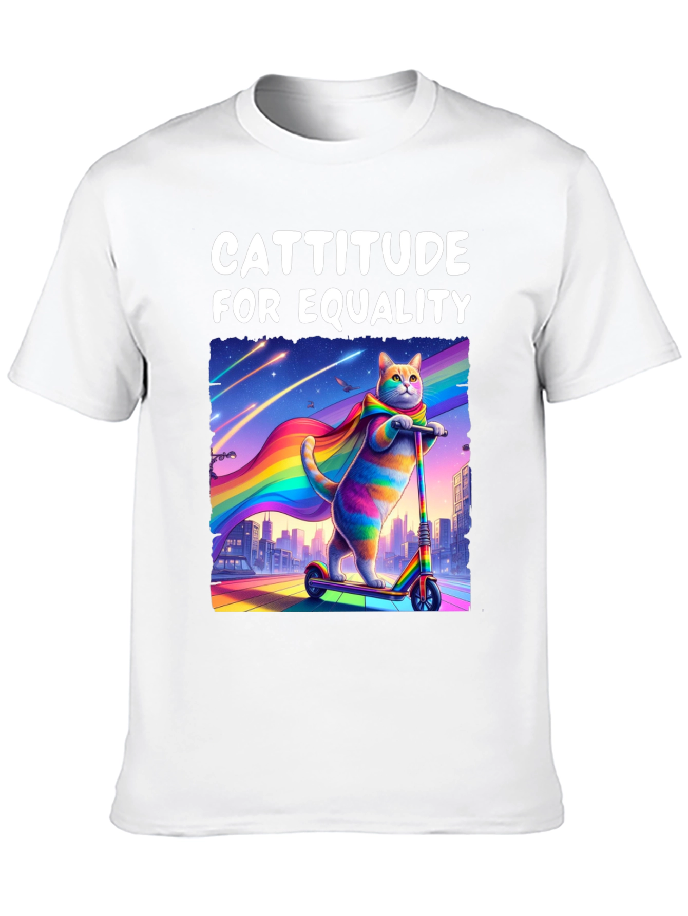 Cattitude For Equality T-Shirt - LGBTQ+ Pride Cat