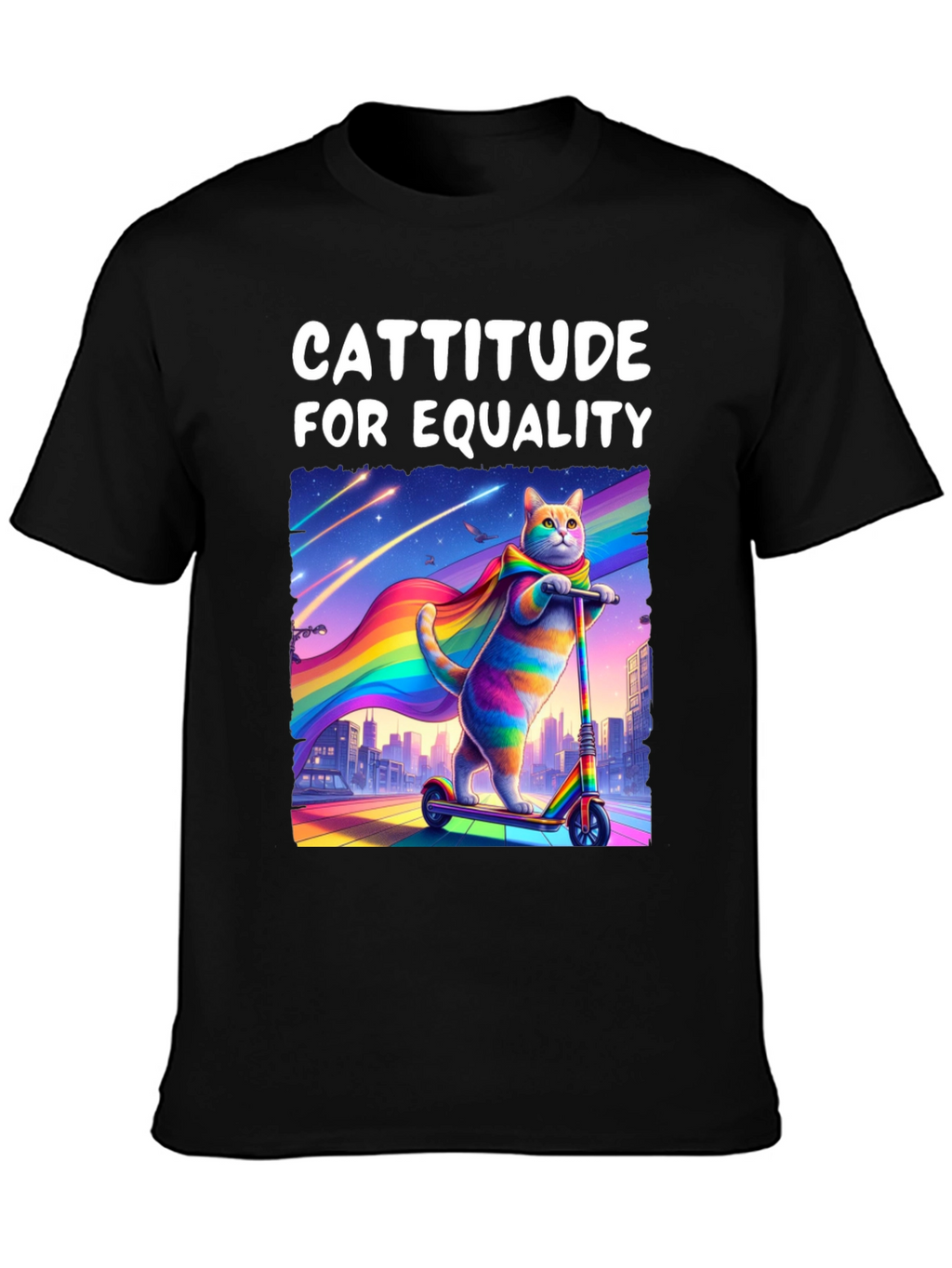 Cattitude For Equality T-Shirt - LGBTQ+ Pride Cat