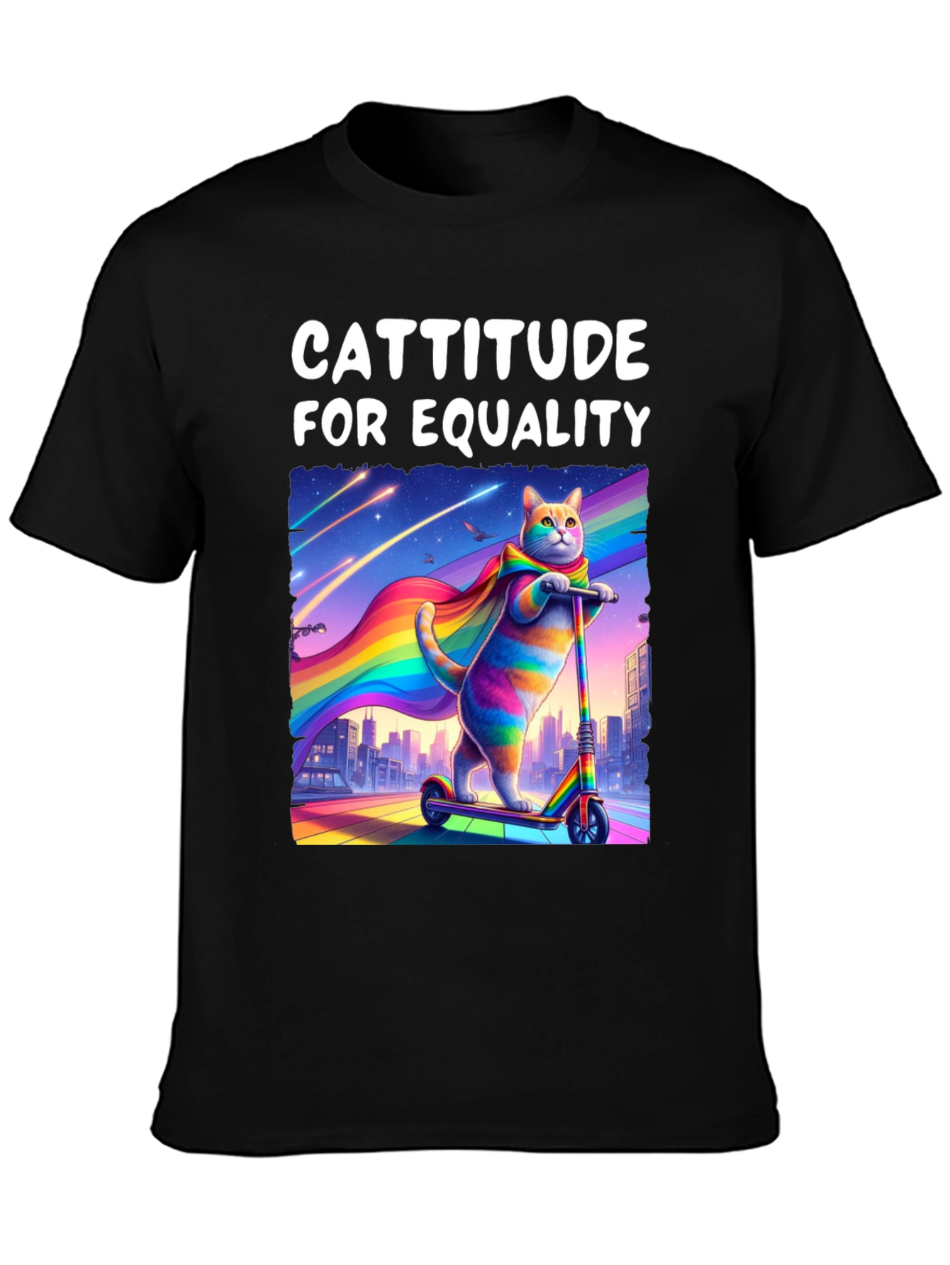 Cattitude For Equality T-Shirt - LGBTQ+ Pride Cat