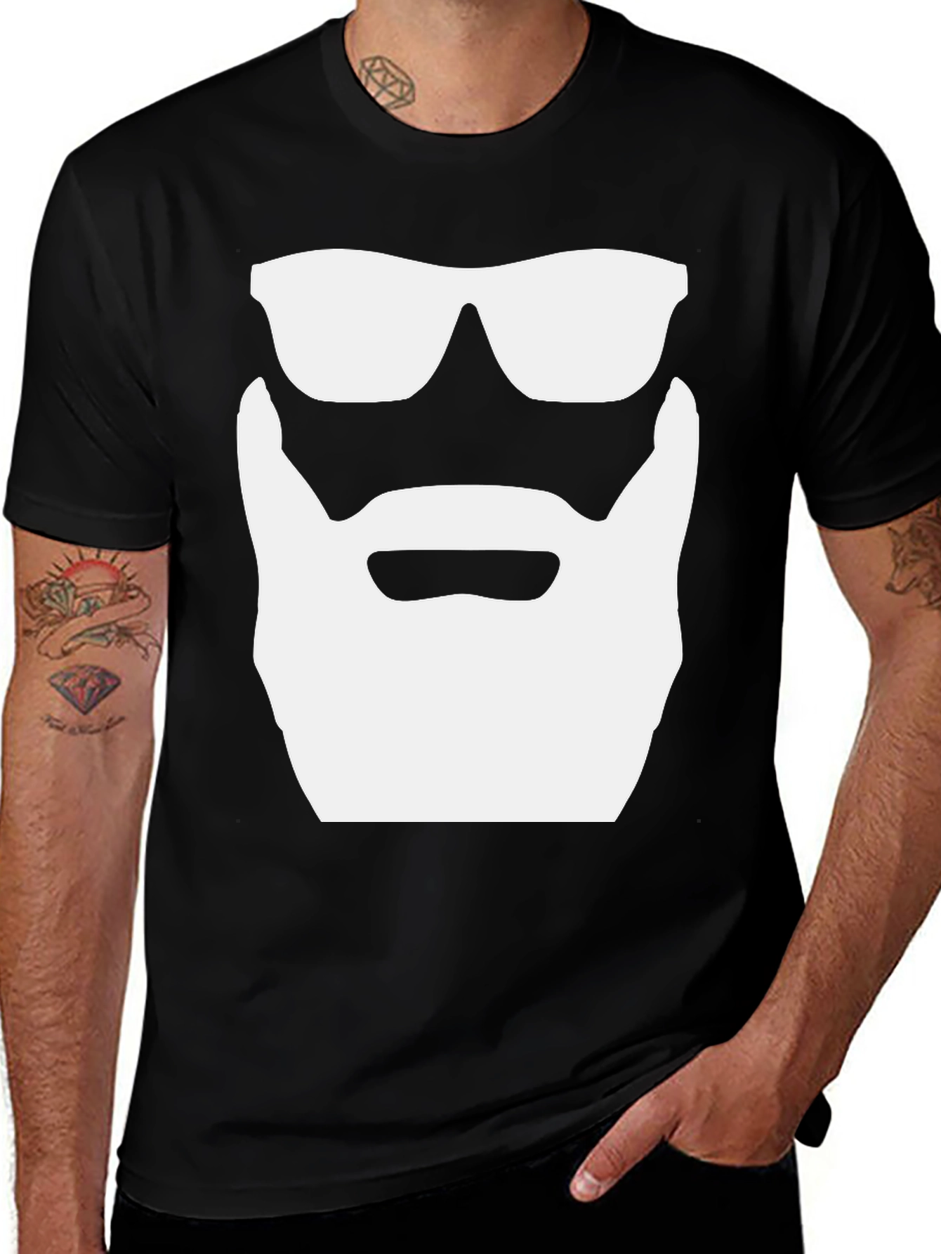 Cool Beard & Shades Graphic Tee - Classic Black T-Shirt