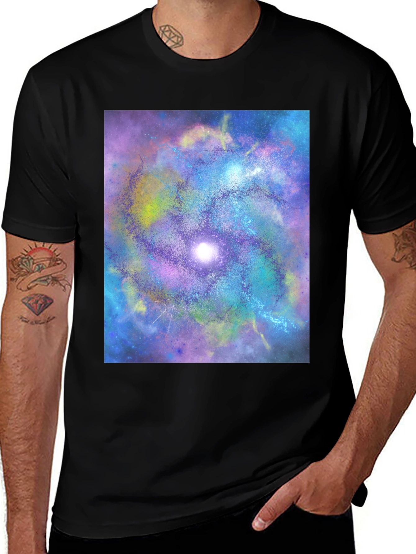 Galaxy Swirl Graphic Tee - Black Cotton Comfort