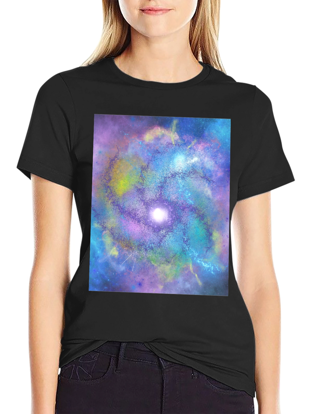Galaxy Swirl Graphic Tee - Black Cotton Comfort