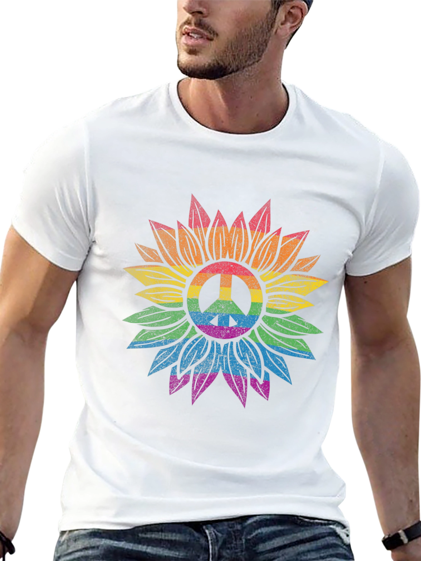 Rainbow Peace Sign Sunflower Graphic Tee