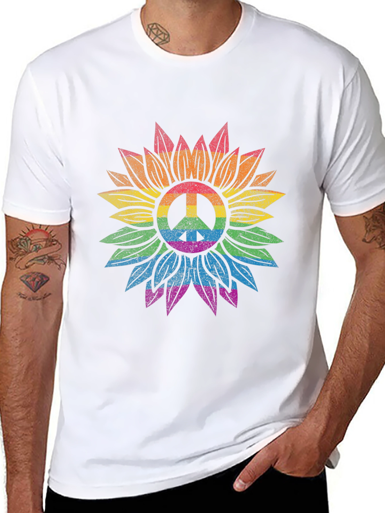 Rainbow Peace Sign Sunflower Graphic Tee