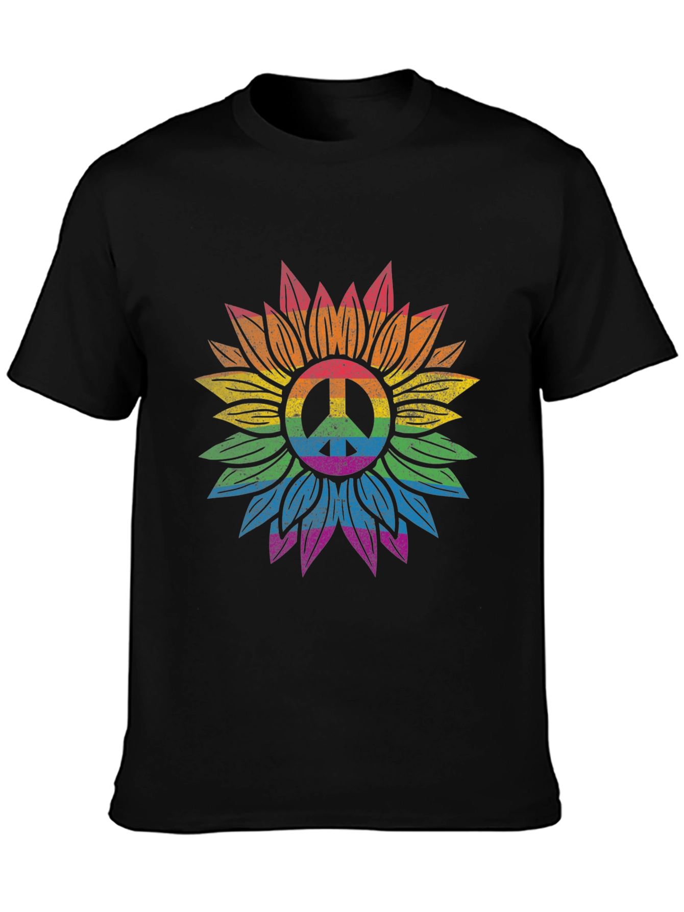 Rainbow Peace Sign Sunflower Graphic Tee