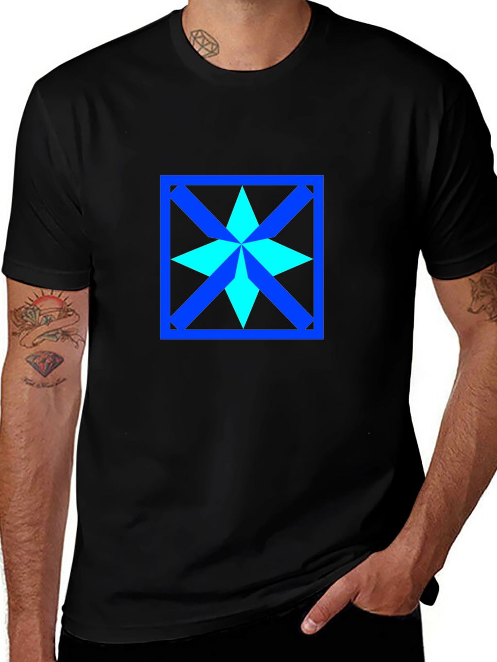 Geometric Star Design Black T-Shirt