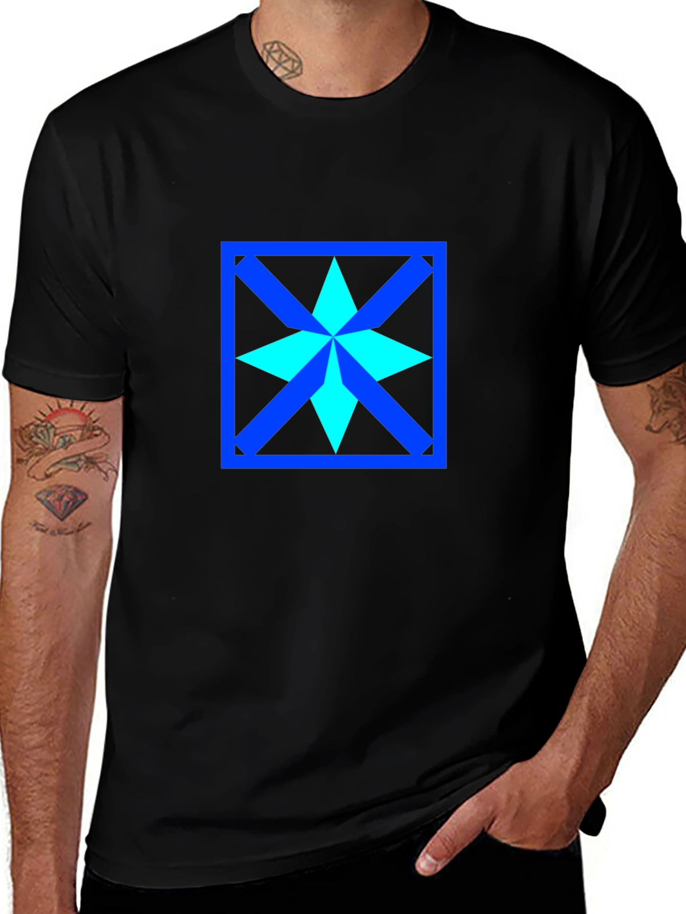 Geometric Star Design Black T-Shirt