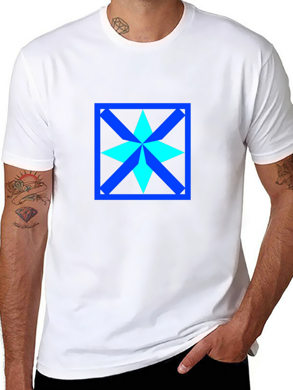 Geometric Star Design Black T-Shirt