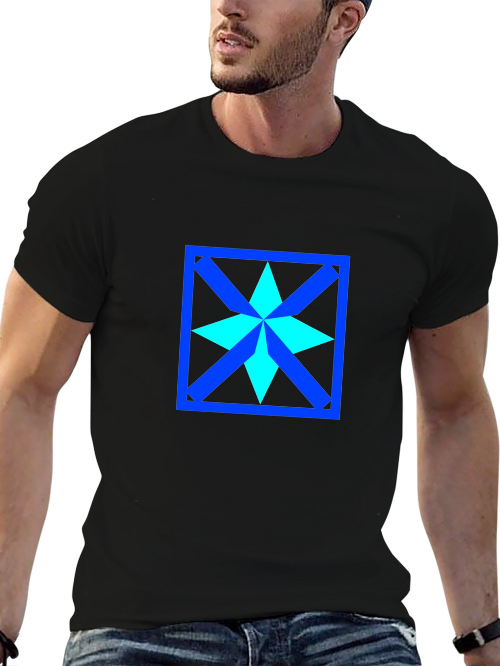 Geometric Star Design Black T-Shirt