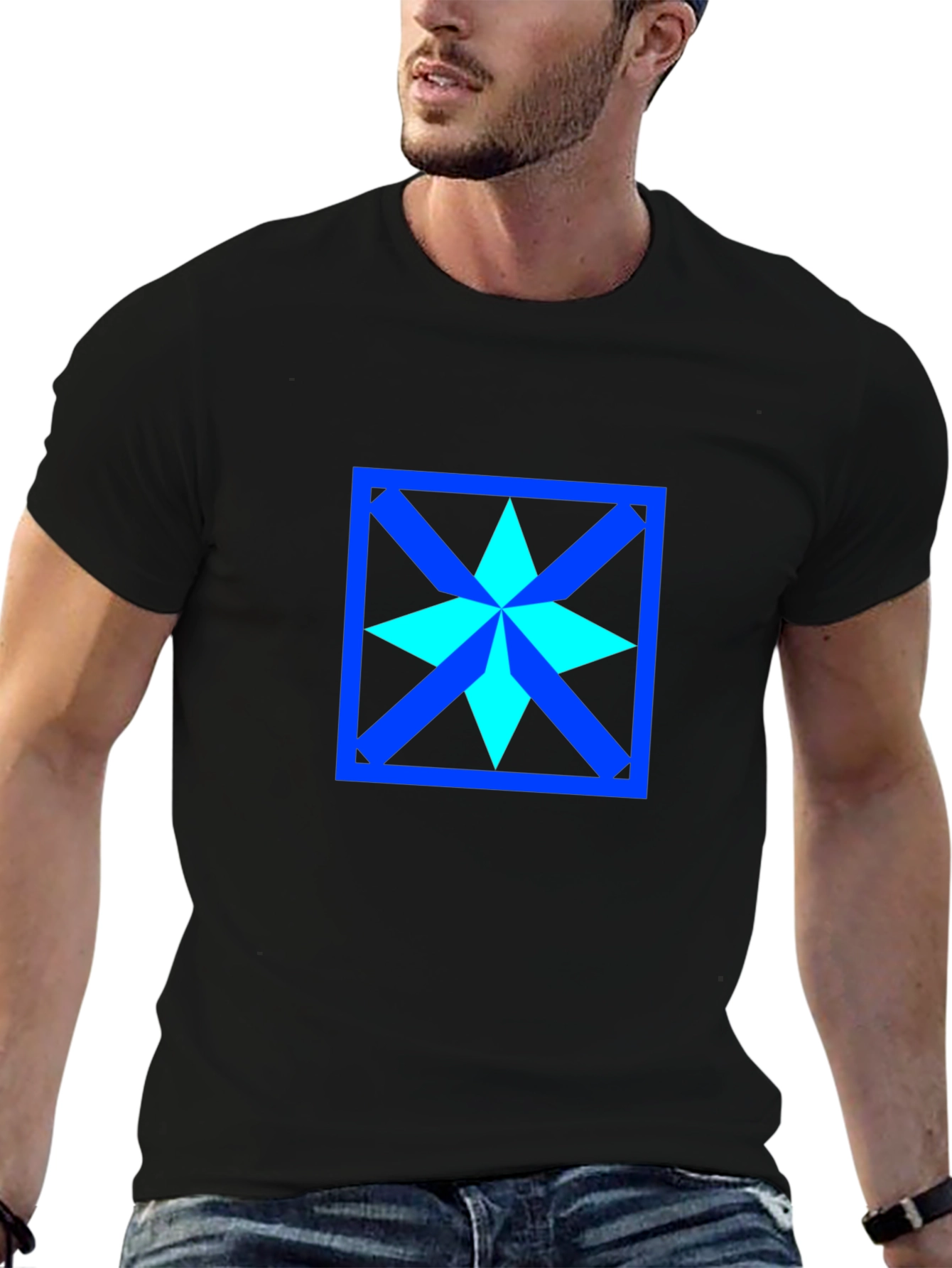 Geometric Star Design Black T-Shirt