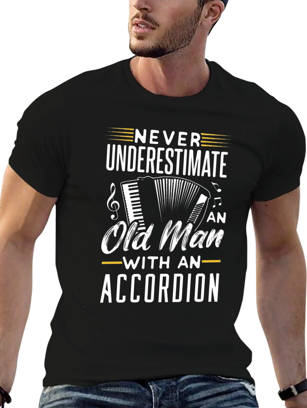 Never Underestimate Accordion Old Man T-Shirt