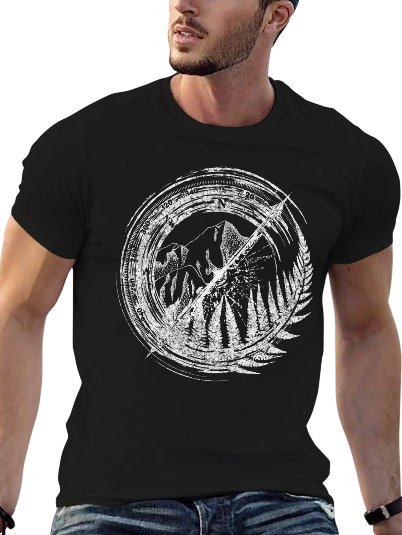 Mountain Compass Graphic Tee - Black Cotton Blend