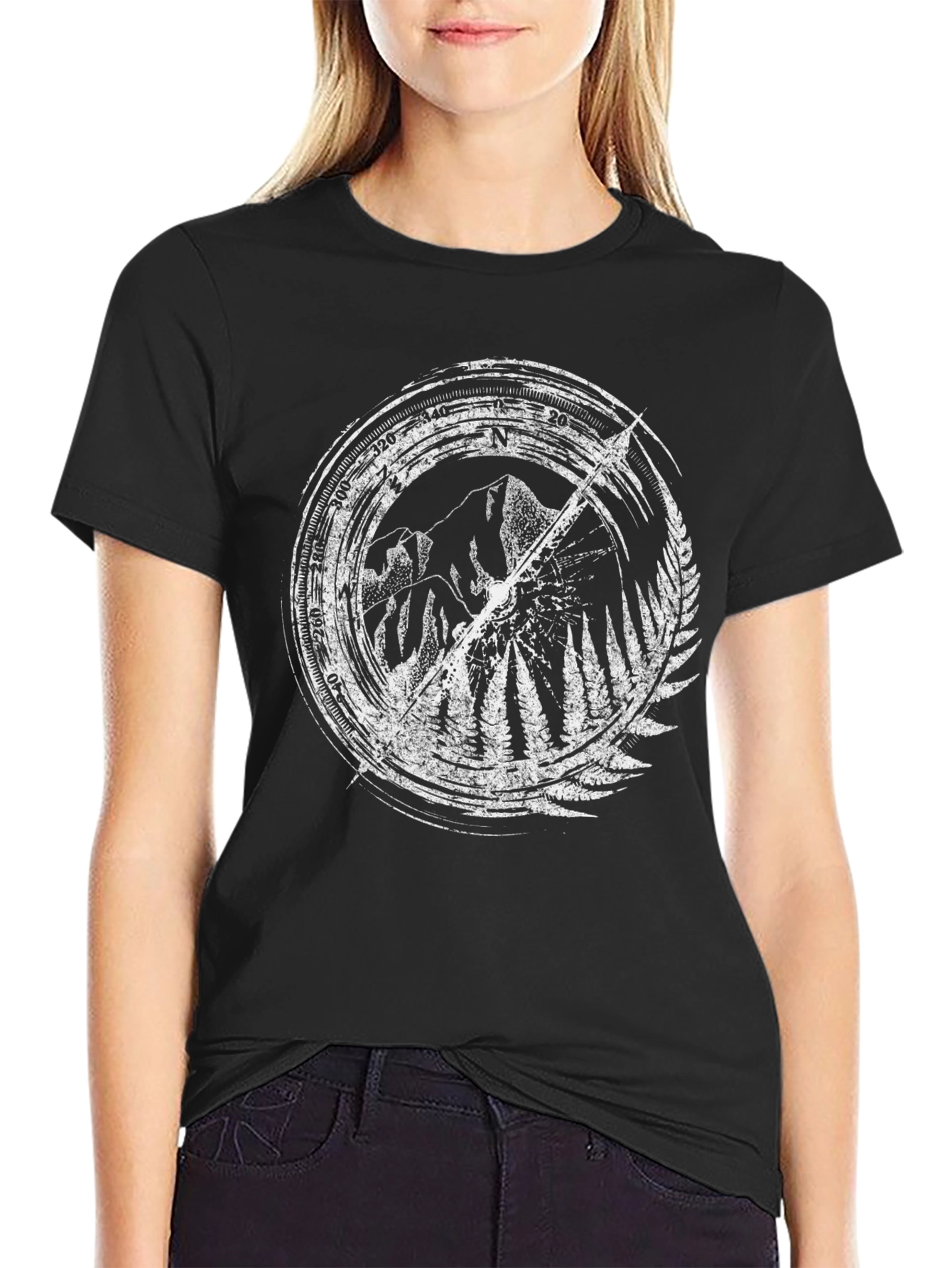 Mountain Compass Graphic Tee - Black Cotton Blend