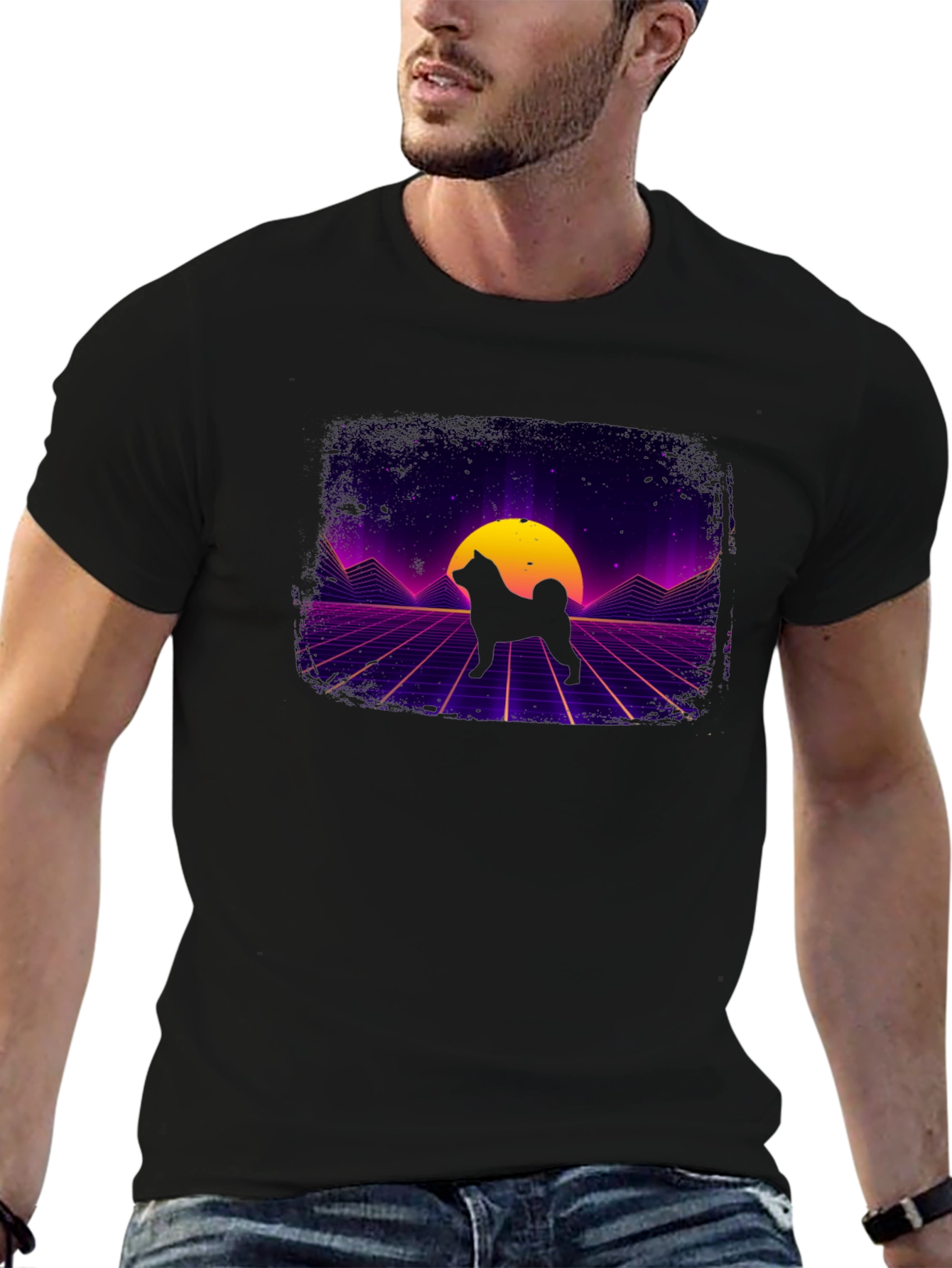 Retro Shiba Inu T-Shirt - Synthwave Dog Design