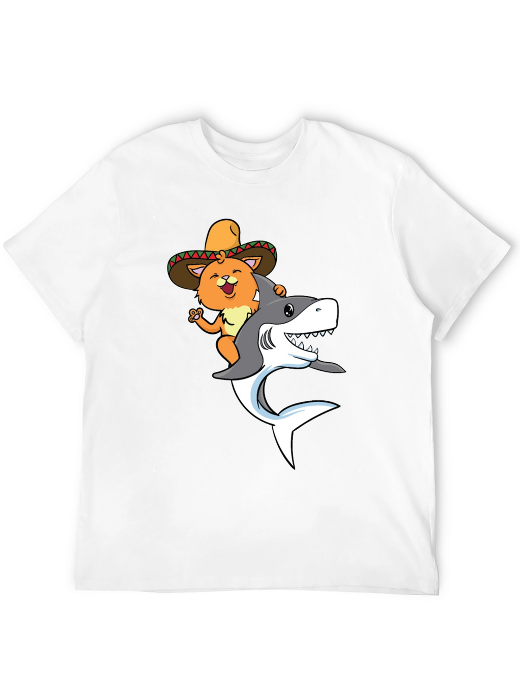 Cat Riding Shark T-Shirt - Black Novelty Tee
