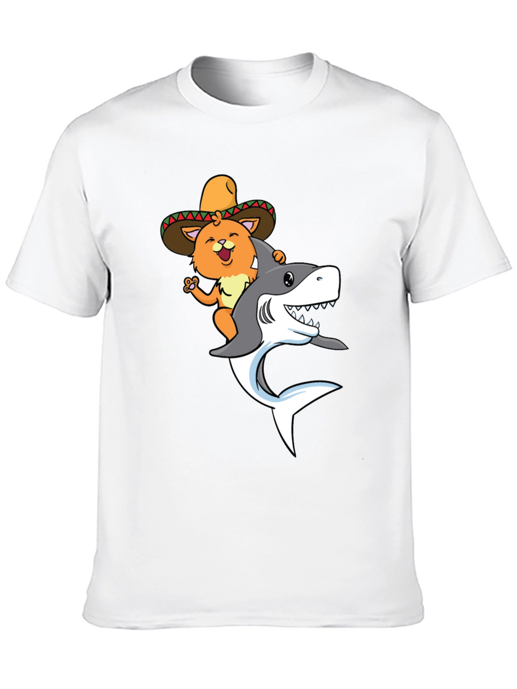 Cat Riding Shark T-Shirt - Black Novelty Tee