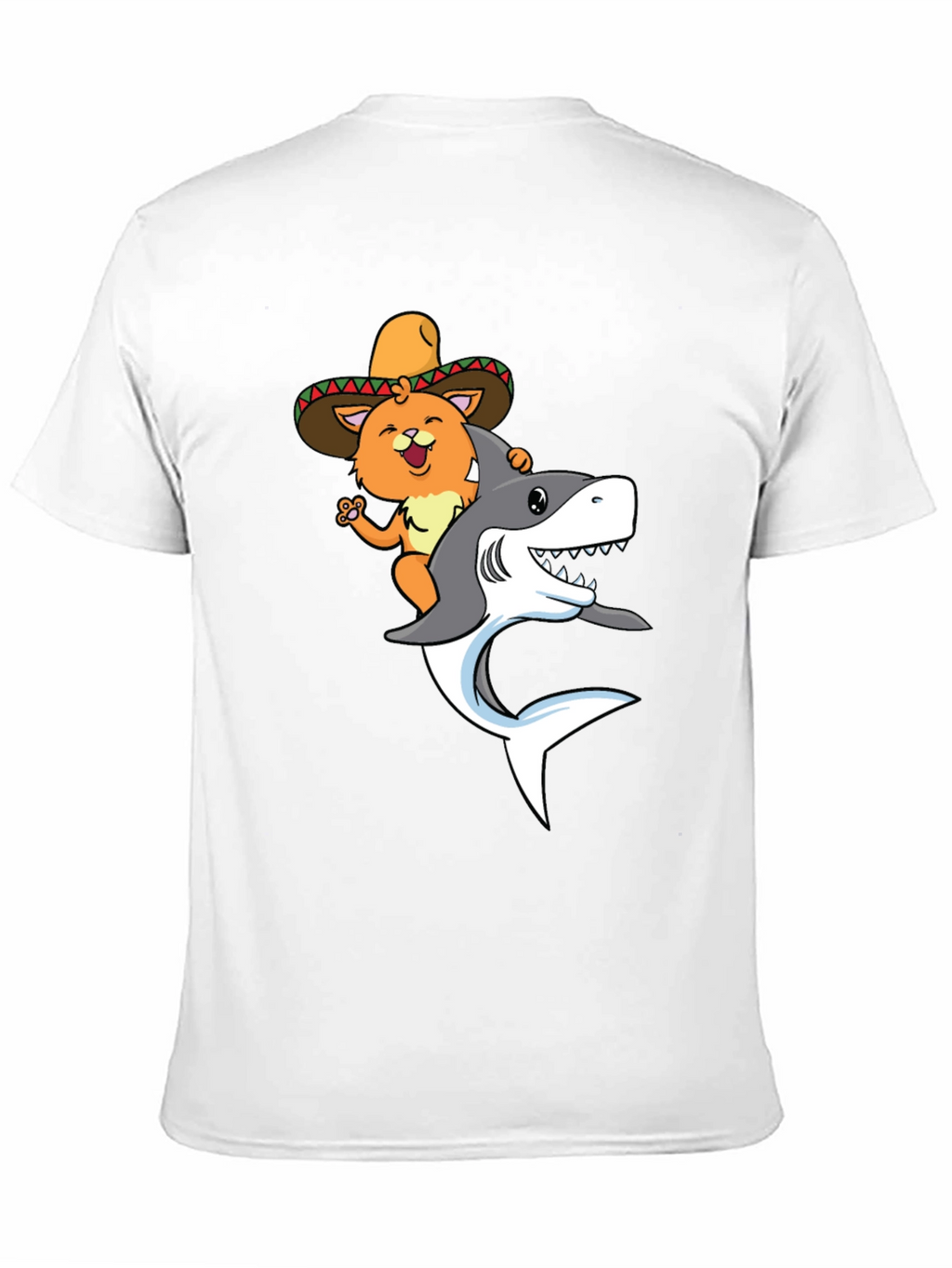 Cat Riding Shark T-Shirt - Black Novelty Tee