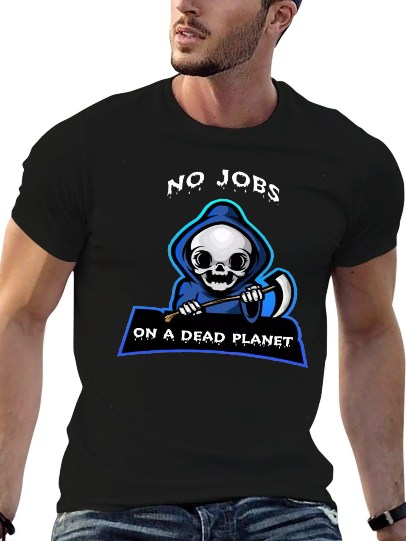 Grim Reaper No Jobs on a Dead Planet Graphic T-Shirt
