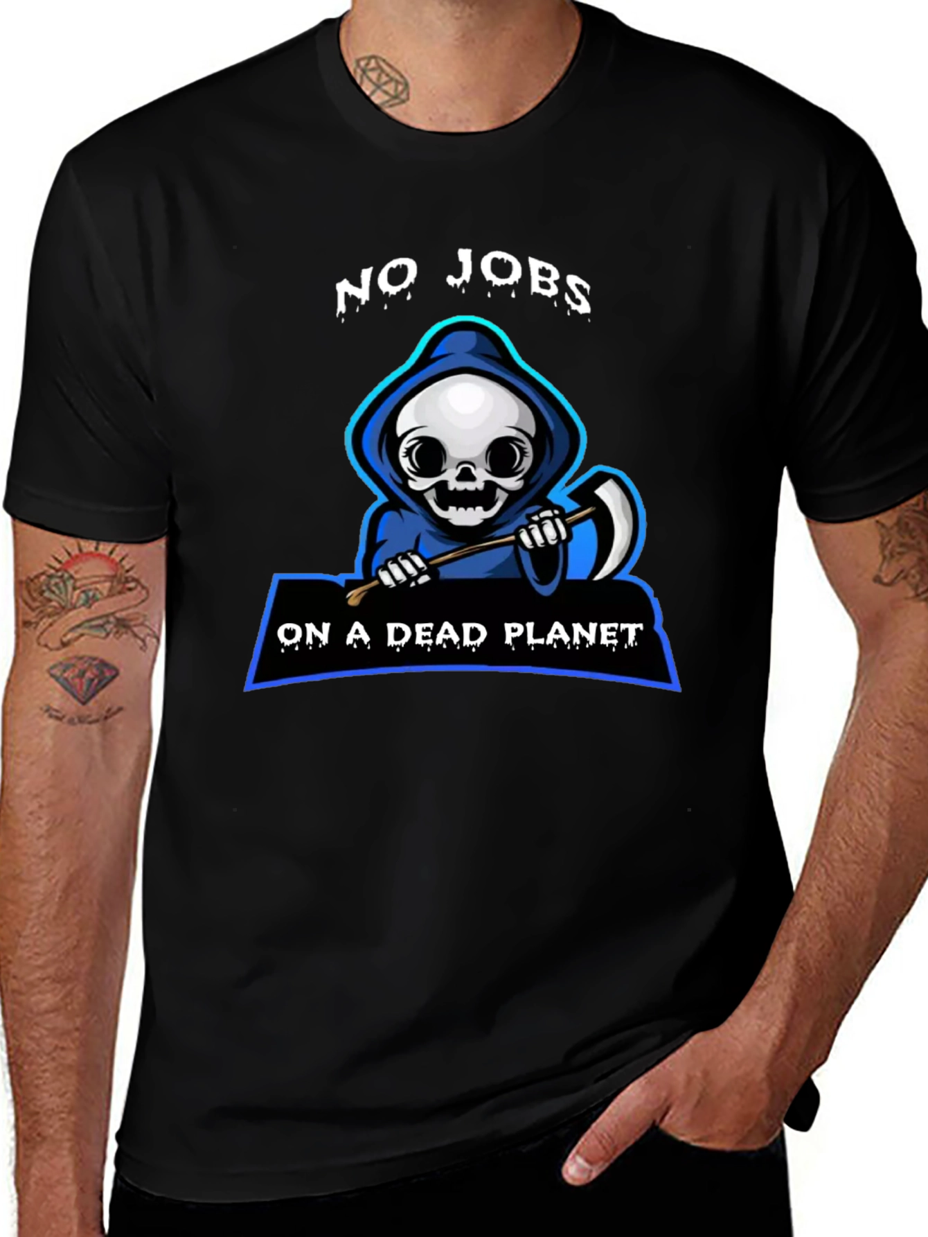 Grim Reaper No Jobs on a Dead Planet Graphic T-Shirt