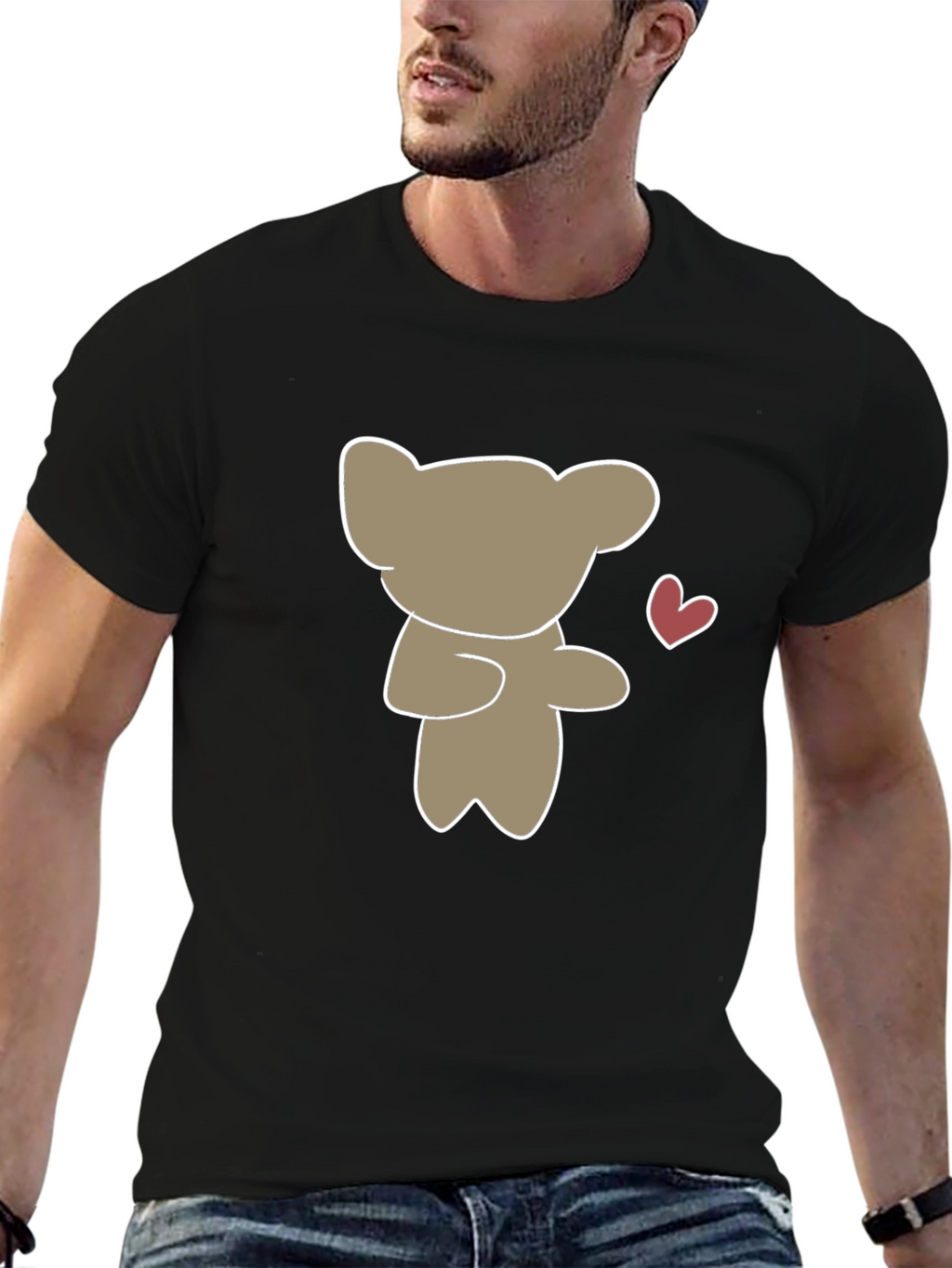 Cute Bear Heart Graphic Black T-Shirt