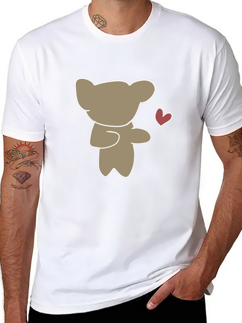 Cute Bear Heart Graphic Black T-Shirt