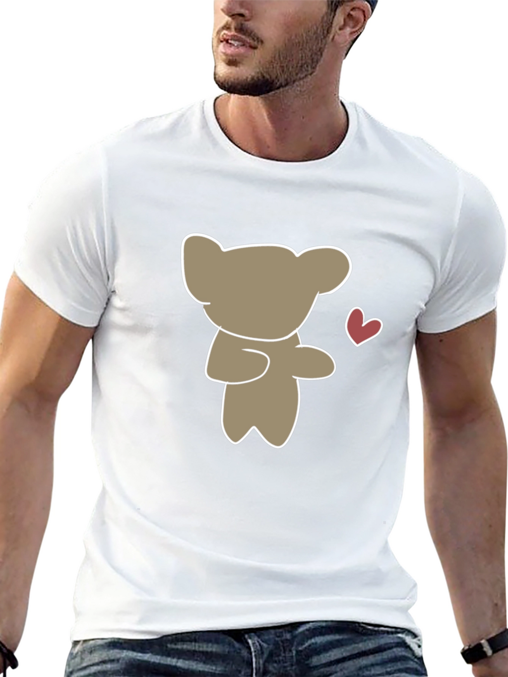 Cute Bear Heart Graphic Black T-Shirt