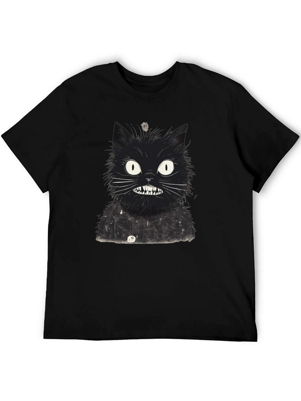 Mens Black Cat Graphic Tee - Quirky Print