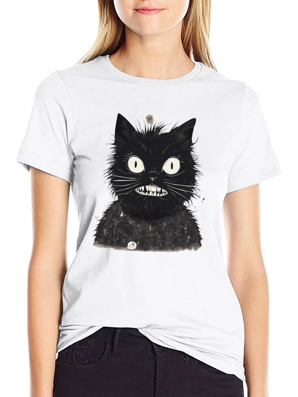 Mens Black Cat Graphic Tee - Quirky Print