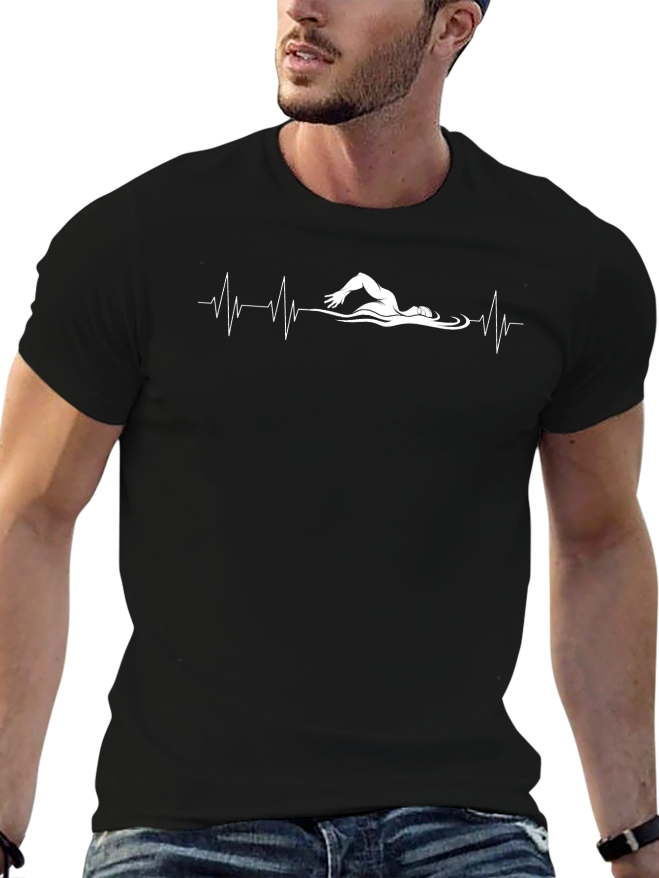 Swimmer Heartbeat Graphic Tee - Soft Cotton