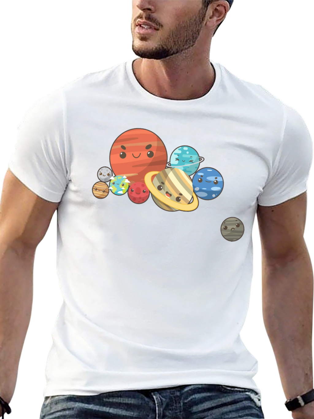 Cartoon Planet Graphic Black T-Shirt