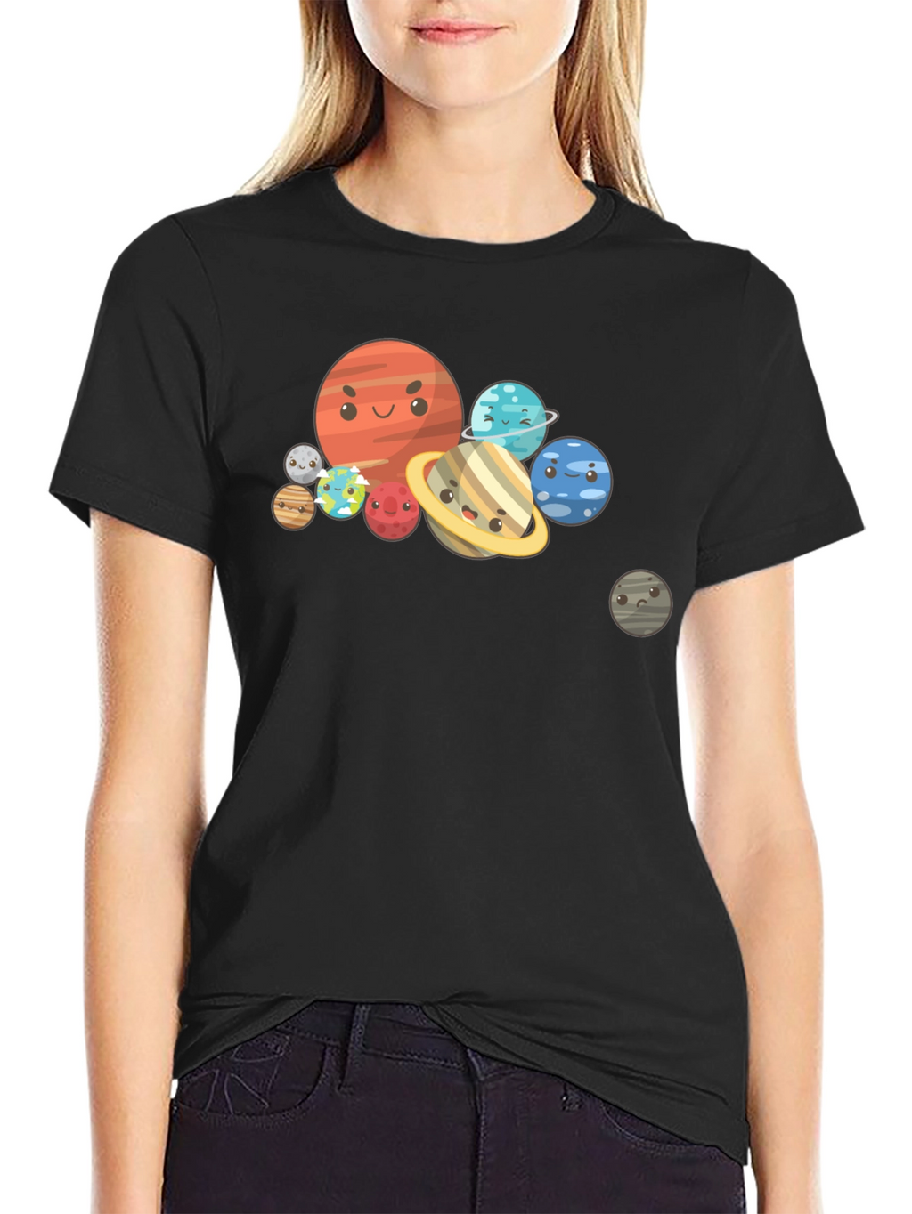 Cartoon Planet Graphic Black T-Shirt