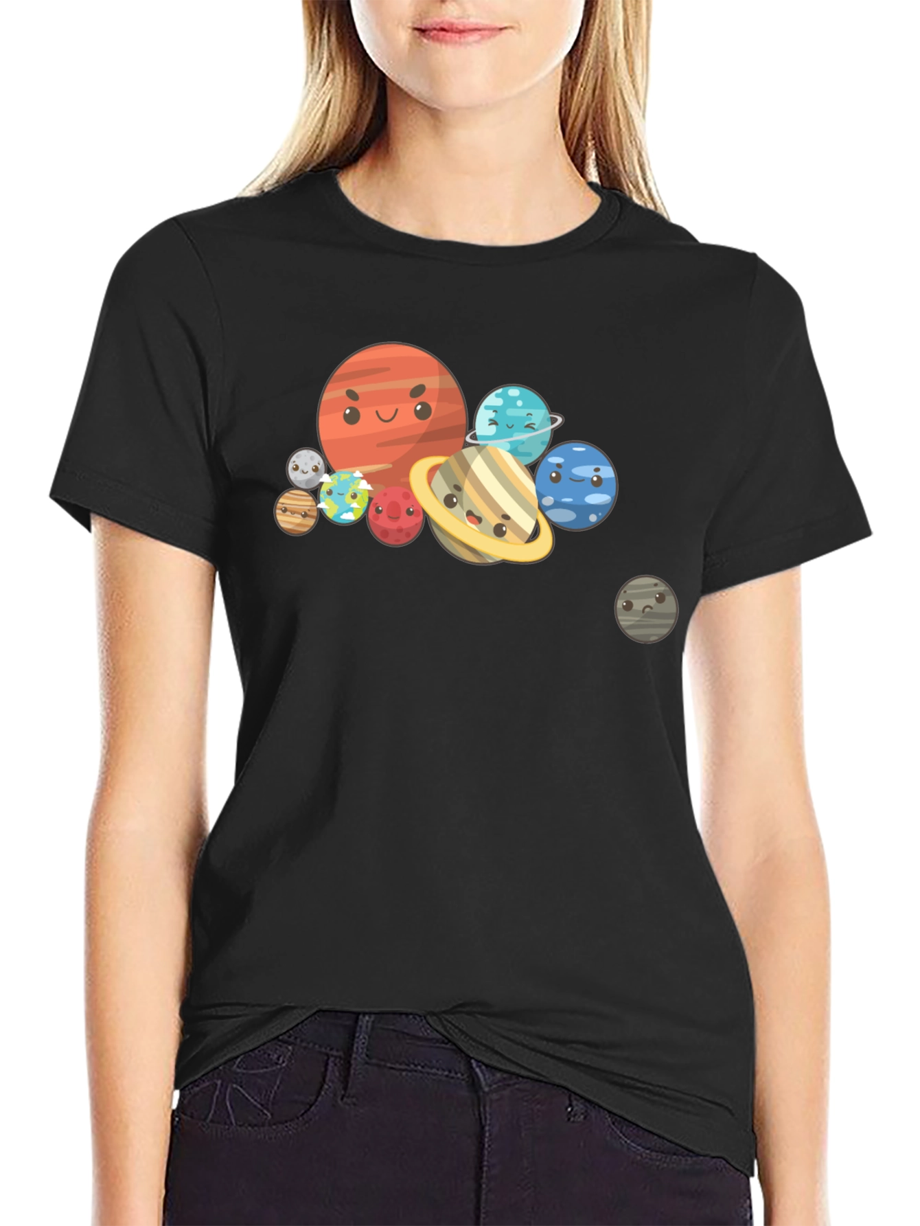 Cartoon Planet Graphic Black T-Shirt