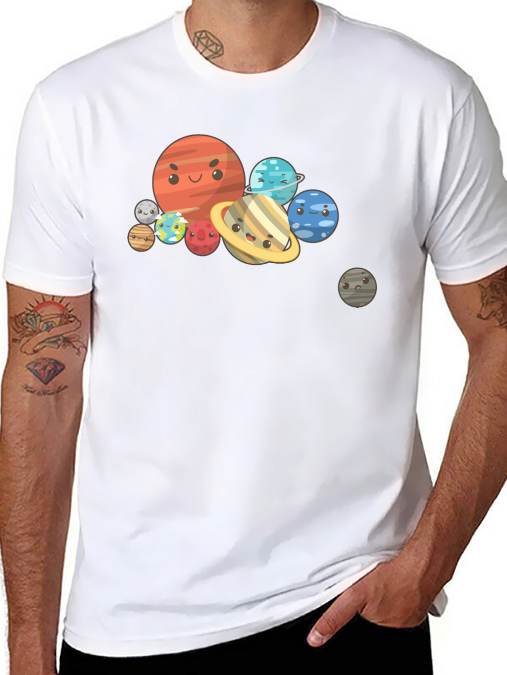 Cartoon Planet Graphic Black T-Shirt