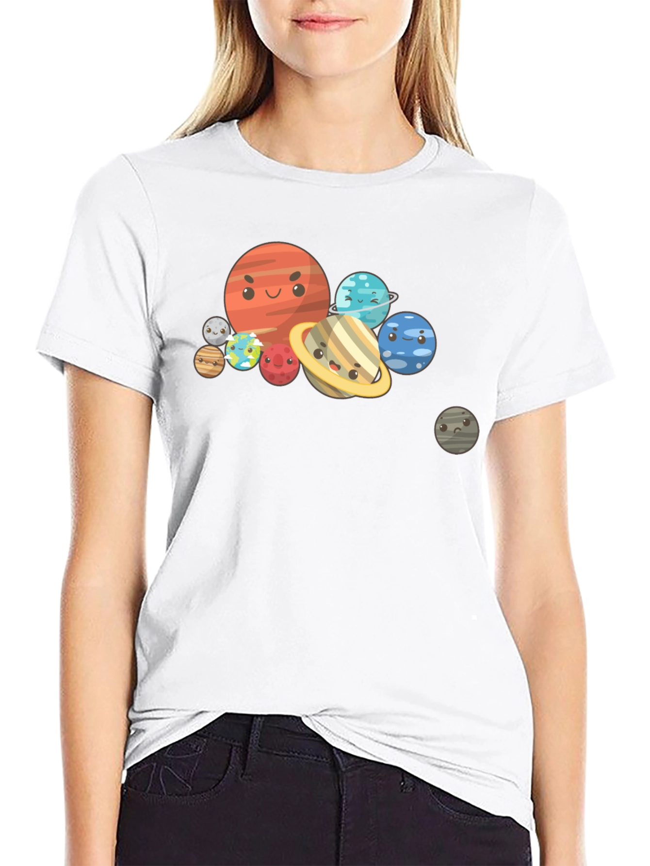 Cartoon Planet Graphic Black T-Shirt