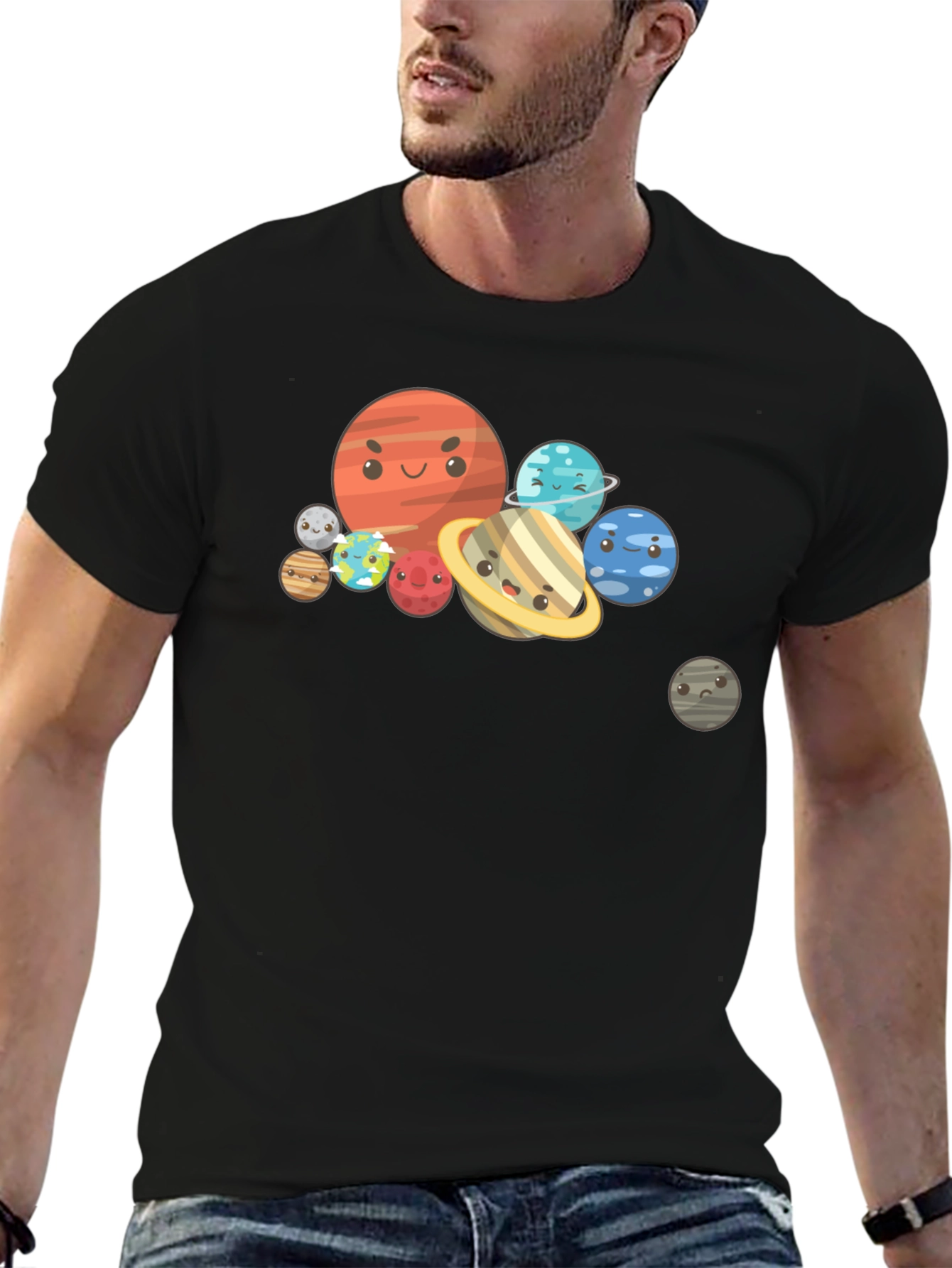 Cartoon Planet Graphic Black T-Shirt