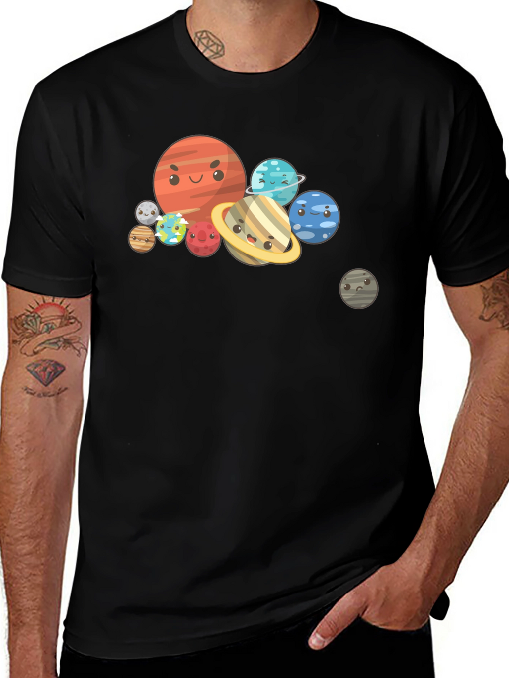 Cartoon Planet Graphic Black T-Shirt