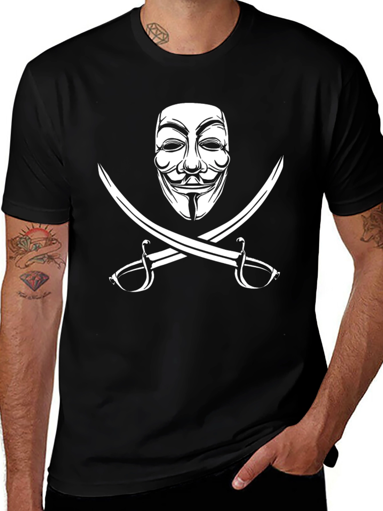 Anonymous Mask & Swords Graphic Black T-Shirt