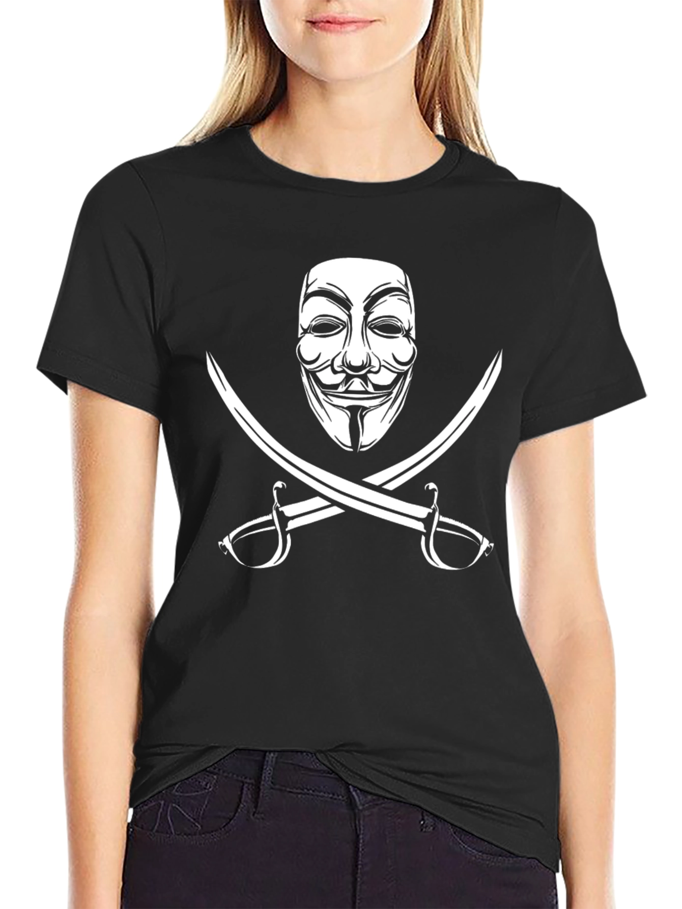 Anonymous Mask & Swords Graphic Black T-Shirt