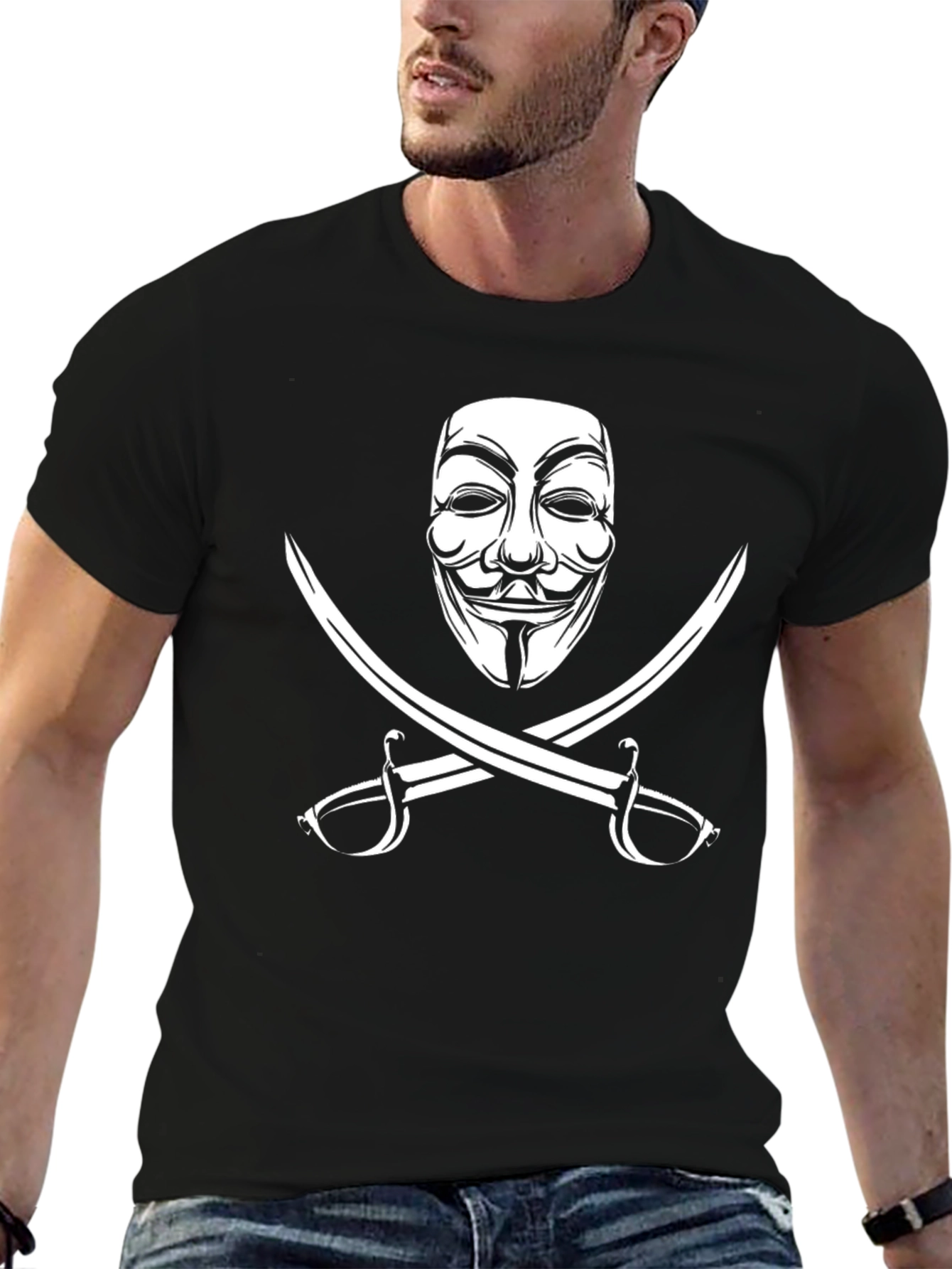 Anonymous Mask & Swords Graphic Black T-Shirt