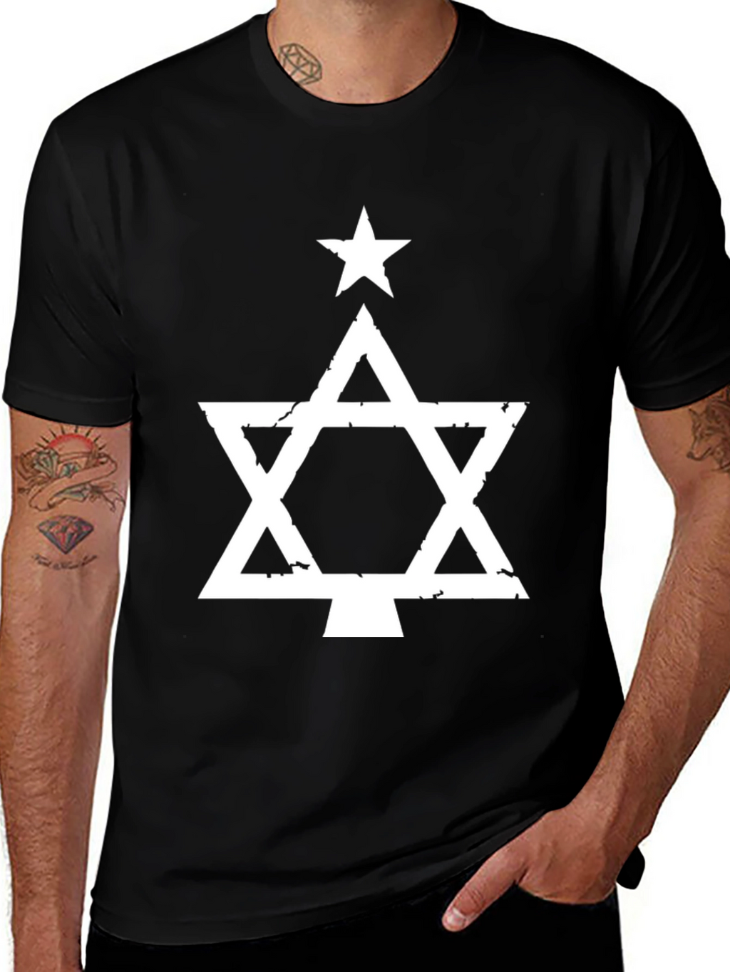 Star of David Christmas Tree Graphic T-Shirt