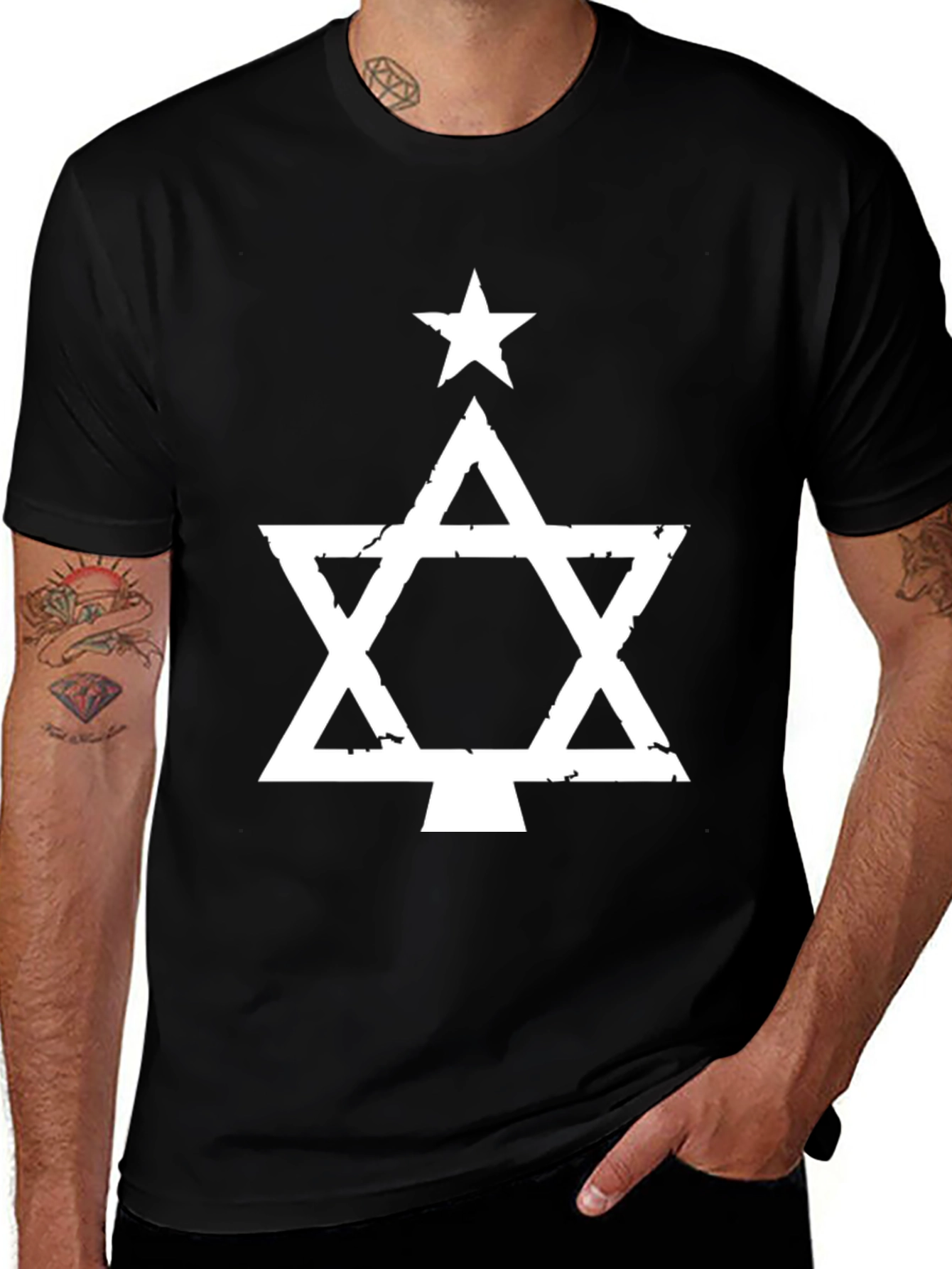 Star of David Christmas Tree Graphic T-Shirt