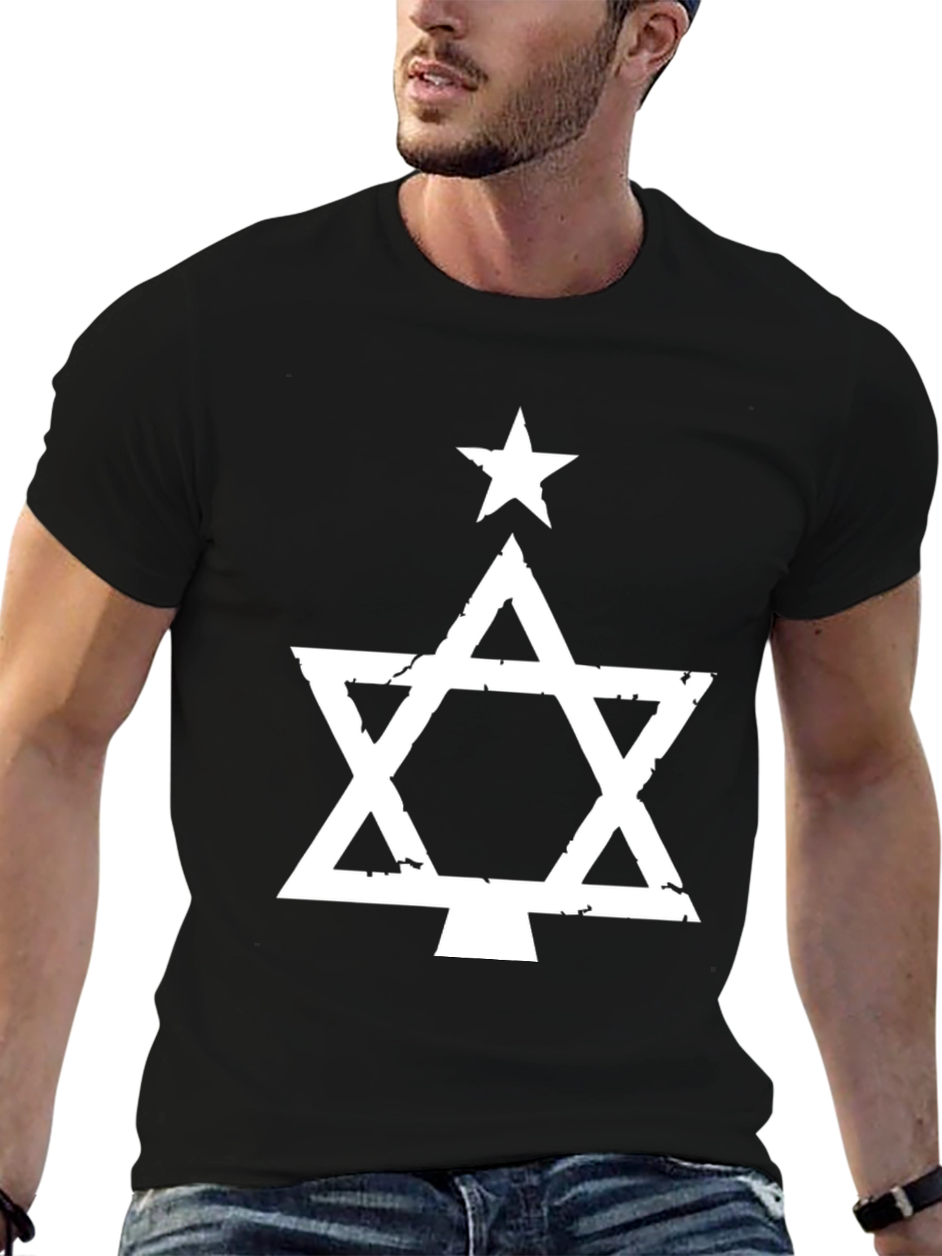 Star of David Christmas Tree Graphic T-Shirt