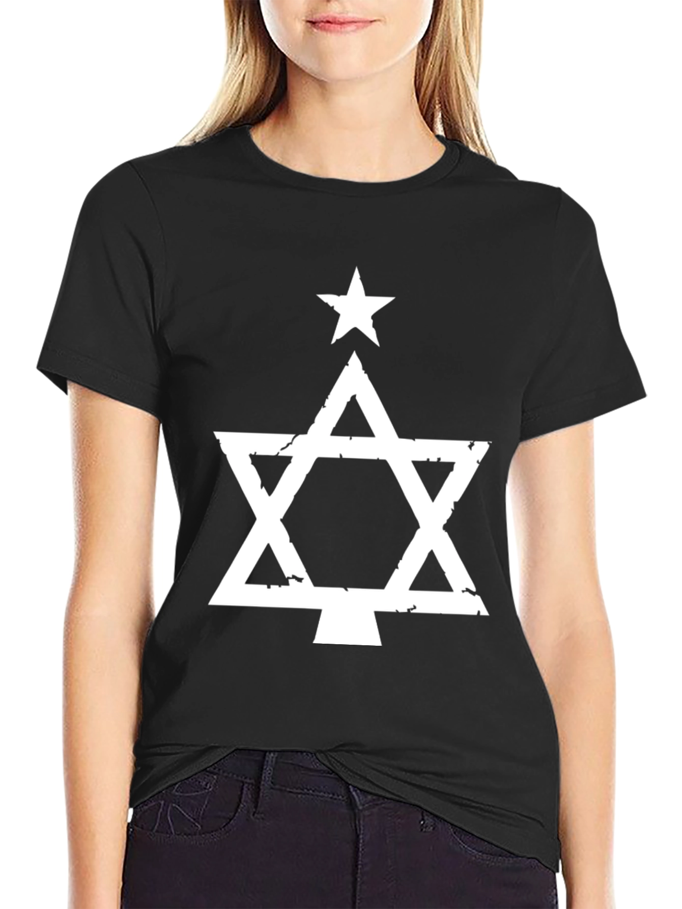 Star of David Christmas Tree Graphic T-Shirt