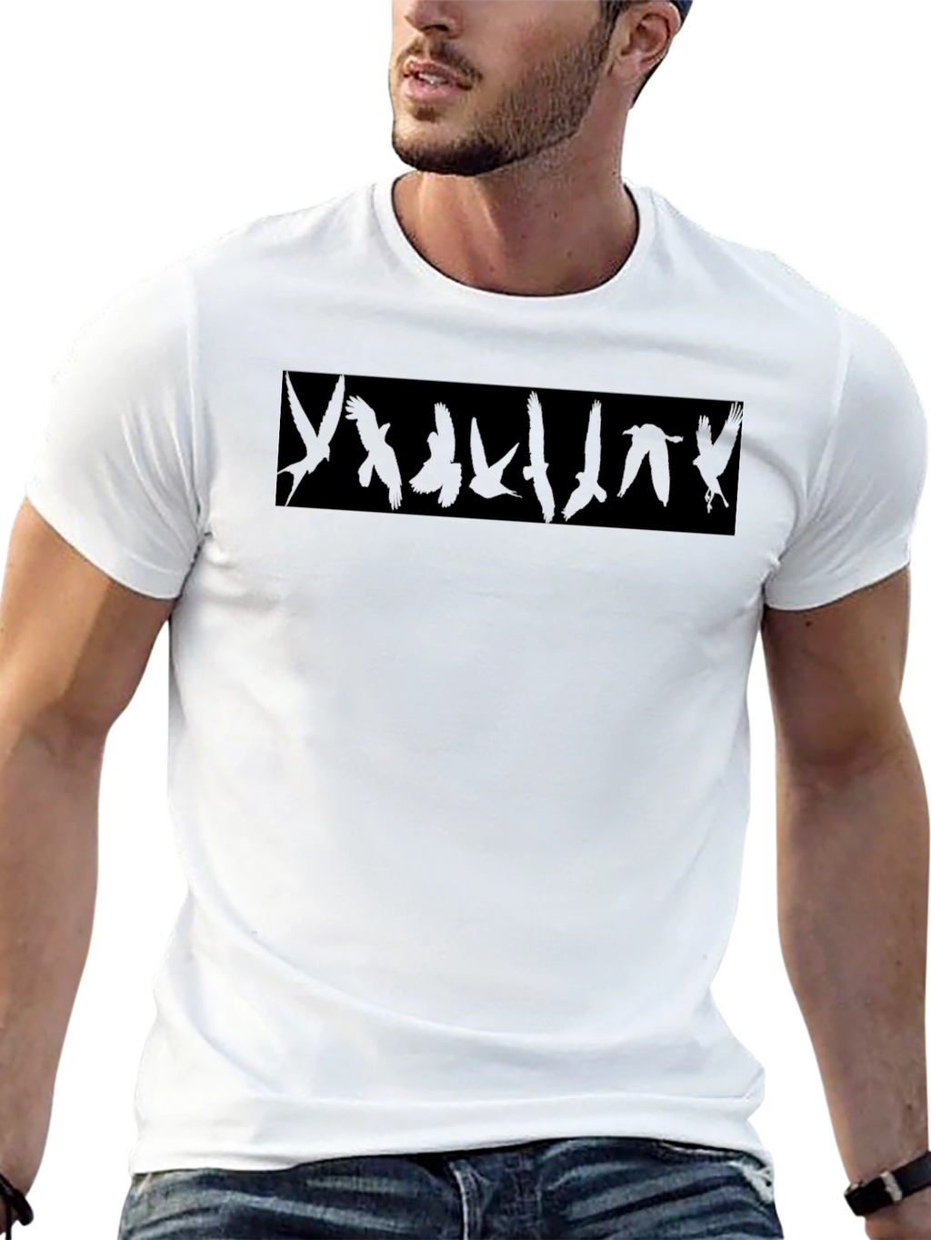 Mens Black Bird Silhouette Graphic Tee