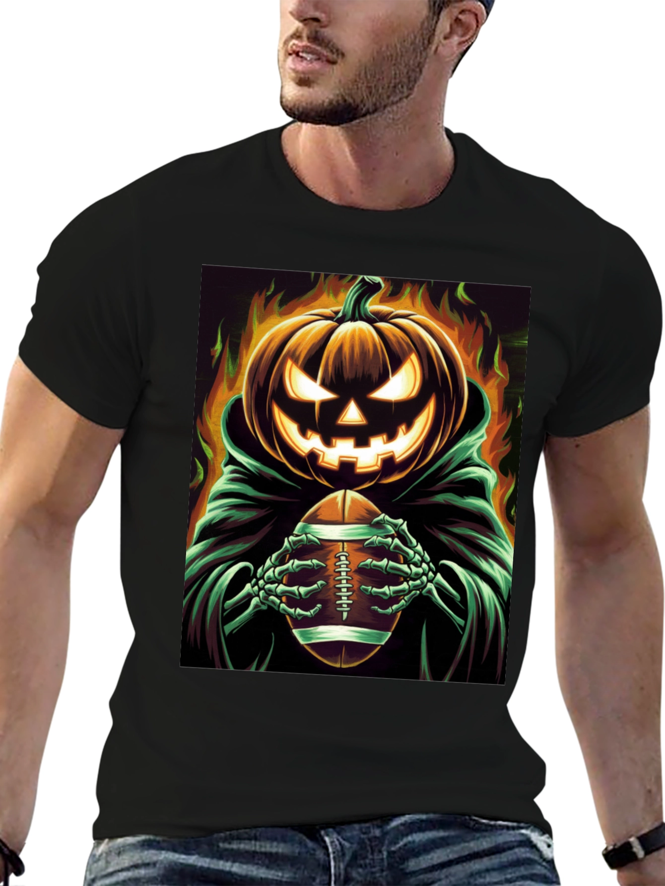 Spooky Football Pumpkin Halloween T-Shirt