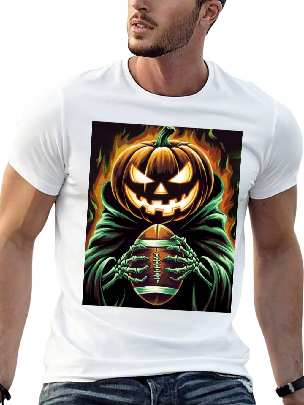 Spooky Football Pumpkin Halloween T-Shirt